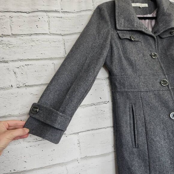 Kenneth Cole Women's Grey Lined Wool Blend Button Front Long Peacoat Size 8 - Picture 7 of 16